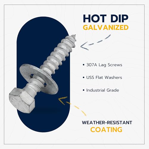1/4 x 2 (100 Pack) Lag Screw Kit, 100 Screws and 100 washers, Hot Dip Galvanized, Meets ASME B18.2.1 Industrial/Commercial Grade by Makers Bolt - size: 1/4 x 2