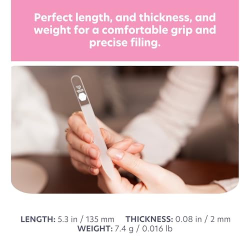 Bona Fide Beauty Czech Glass Nail File (Clear Color) with Silver Hardcase | Genuine Czech glass nail file for natural nails, keratin sealing nail file, fingernail file with protective case - color: Clear
