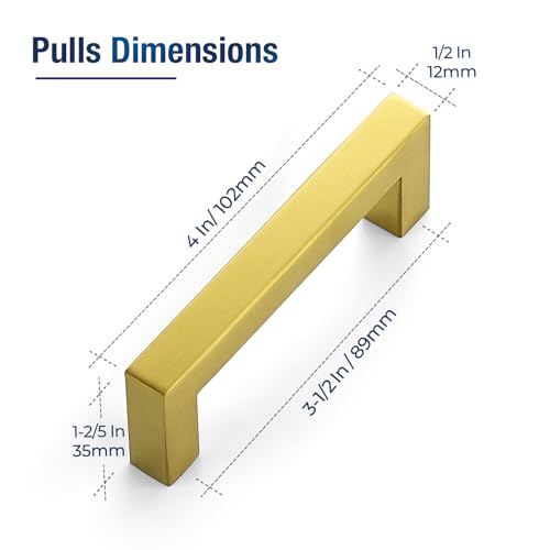 JOY DECOR Gold Cabinet Handles Square Cabinet Pulls, 3-1/2 Inch CC, 10 Pack - size: 3-1/2 Inch Hole Center