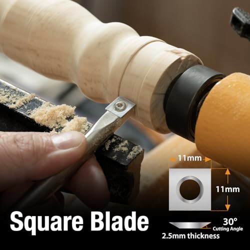 POWERTEC 4 Pcs Carbide Lathe Tools for Woodturning, Wood Lathe Tools with Radius Edge Square, Flat Edge Square, Round and Diamond, Lathe Toolds with Replaceable Blade (71826) - style: 4pcs set