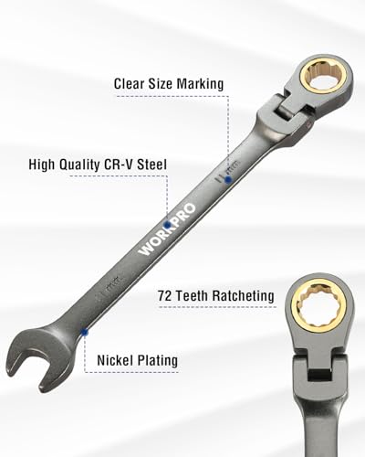 WORKPRO 11 mm Flex-Head Ratcheting Combination Wrench, Nickel Plating - size: 11 mm, style: Nickel Plating