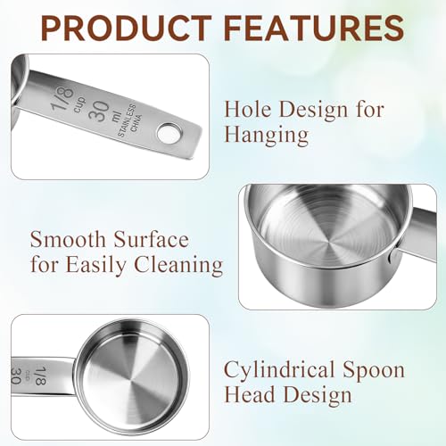 6Pcs Stainless Steel Measuring Cup, 1/8 Cup - 30ml Metal Measuring Cup, Comfortable Hand Feeling Measuring Scoops for Coffee Cooking Baking Kitchen - size: 1/8 Cup
