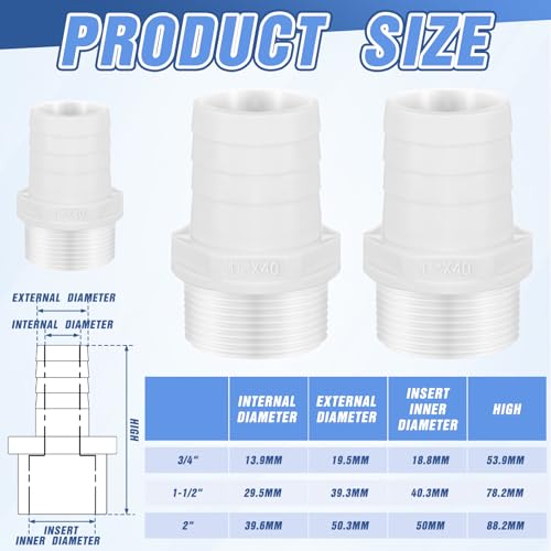 2 Pcs Pool PVC Tube Fitting Barbed Hose Fittings Adapter - color: White, size: 1.5 Inch