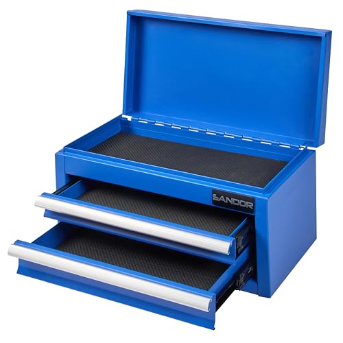 Mini Tool Box - Metal Tool Chest with 2 Drawers & PVC Drawer Liners - Blue - color: Blue