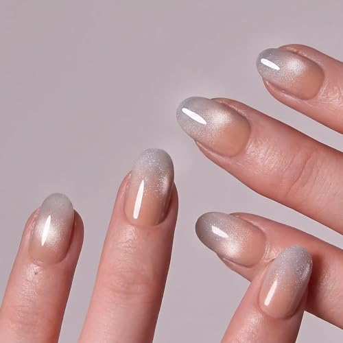 CurvLife Short Oval Cat Eye Press On Nails, Apricot Veil Nude, Soft Gel - color: Apricot Veil