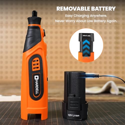 HARDELL 12V Cordless Rotary Tool Kit 6-Speed 10000-25000RPM 43 Pcs Orange