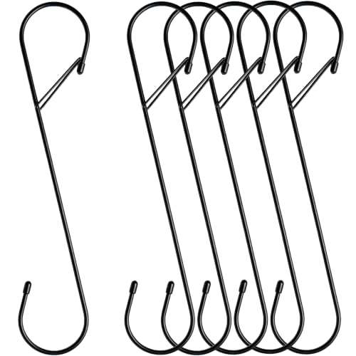 6Pcs S Hooks Hanging 12 inch Heavy Duty Large S Hooks with Safety Buckle, Long S Hook for Hanging Plant, Utility Hooks, Long Heavy Duty Hanging Hooks for Kitchen, Bathroom, Garden, Indoor, Outdoor