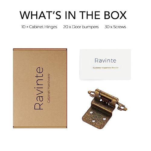 Ravinte 3/8" Inset Antique Brass Cabinet Hinges 10 Pack (5 Pairs) - color: Antique Brass