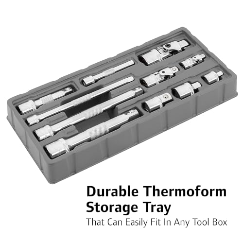 Ingersoll Rand 11-Piece Socket Accessory Set, Chrome Vanadium Steel, Includes U-Joints, Adapters & Extensions in 1/4", 3/8", 1/2" Drive, with Thermoform Organizer Tray – 752055X - style: Socket Accessory