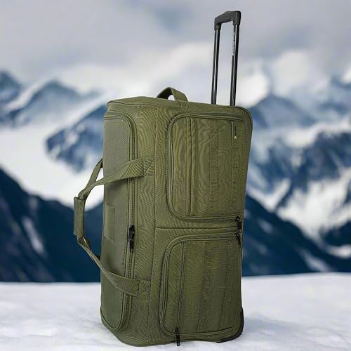 US Army ROMEO 28-inch Large Tactical Duffel Bag with Wheels | Heavy Duty Material, Molle Webbing, Water Resistant Military Rolling Bag for Travel, Deployment, and Camping - Tactical Green - color: Tactical Green, size: 28-inch