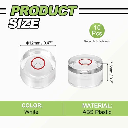 10pcs Round Bubble Level 12x7.5mm - Mini Circular Bullseye Spirit Levels Measuring Layout Tools for Leveling Camera/Tripod/Telescope/Workshop/Turntable/Pictures Frame, White - size: 12x7.5mm