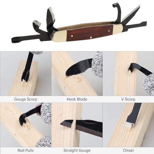 Carvin' 6in Traditional Folding Whittling Knife, Wood Carving tools with 1.5in Detail Blade, Sawcut Handle, Nickel Silver Bolsters, & Convenient Size for Carving, Camping, EDC, Woodworking Outdoor