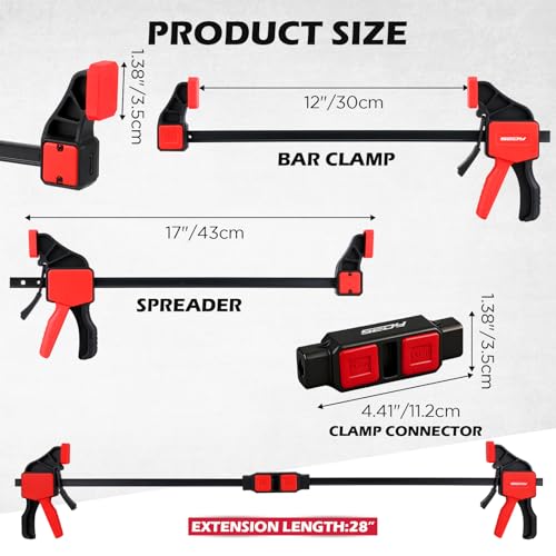 6-Pack 12 Inch Bar Clamps for Woodworking with 2-Piece Clamp Connector, 12" Quick-Release Wood Clamps with 150 LBS Load Limit, Trigger Clamp Set, One-Handed Clamps/Spreader for Woodworking - style: 12" (6-Pack) | Extends to 24"+ New Version