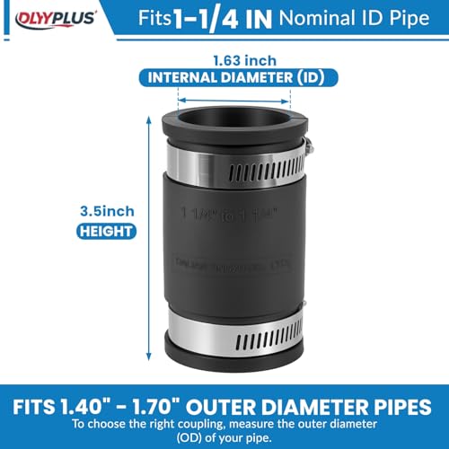 2 Pcs 1-1/4 IN Flexible PVC Pipe Coupling with Stainless Steel Clamps Fit 1-1/4 IN Nominal Pipes, Couplers for Plastic and Copper Pipe Plumbing Connections, Drain Repair, Dust Hose - size: 1-1/4 in