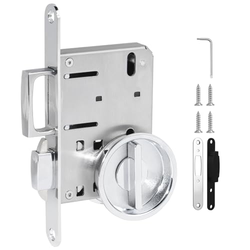 HBL' Pocket Door Lock with Handles Keyless Privacy Pocket Door Handle,Chrome - color: Chrome, size: Round