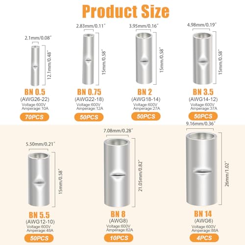 mankk 284PCS 26-6AWG Non Insulated Butt Connectors Kit - color: 284PCS 26-6AWG Kit-Non Insulated