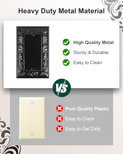2-Pack Paisley Pattern Blank Outlet Cover Wall Plate,Metal Switch Plates | Decorative Outlet Covers, 1 Gang Wall Plate for Unused Outlets/Switches, Corrosion Resistant, Matte Black - color: Black, size: 1 Blank 2PK