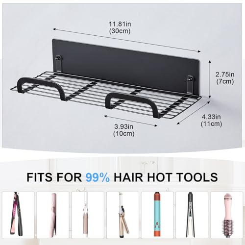 Straighteners Holder Wall Mounted Metal Hair Dryer Holder for Curling Wands Accessories Adhesive Curling Iron Holder Hair Tool Organizer for Vanity Bathroom Barber Shops (Black)