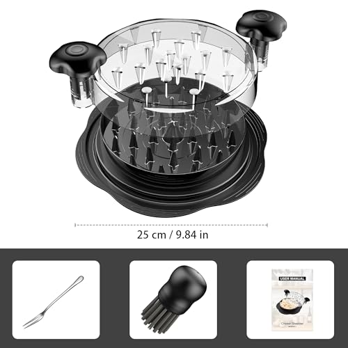 Chicken Shredder Tool Twist Large Meat Shredder with Brush&Fork, Black - color: Black