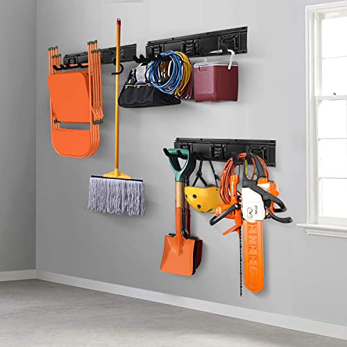 Garden Tool Rack Set, Garage Wall Organization Hanger with 3 Mop Holder and 6 Multi-Purpose Hooks, Garden Yard Shovels Rakes for String Hedge Trimmer Brooms Hoses Folding Chairs ladders, and More - size: 51 in rack with 9 hooks