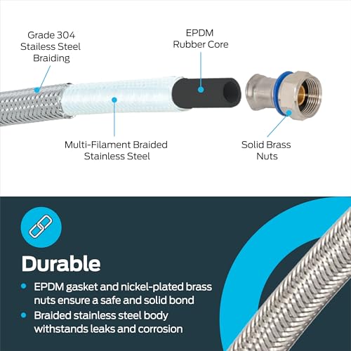 Eastman 12 Inch Steel-Flex Water Heater Connector, 3/4 Inch x 3/4 Inch FIP Swivel, Braided Stainless Steel Water Heater Connectors, 48250 - size: 12 Inch