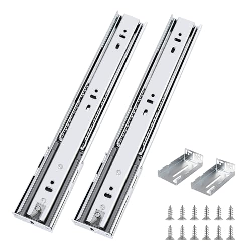 Probrico 1 Pair 14 Inch Rear/Side Mount Drawer Slides with Rear Mounting Brackets, Heavy Duty Ball Bearing Soft Close Drawer Glides, 3 Folds Full Extension Dresser Drawer Runners - size: 14 Inch