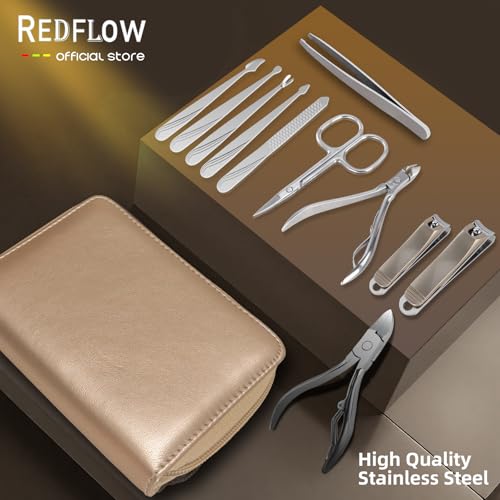 Manicure Set 11 in 1 Stainless Steel Nail Clippers for Men，Manicure Kit for Women，Nail Grooming Kit，Nail Clipper Set，Personal Care Tools（Champagne Colour） - color: Champagne Colour