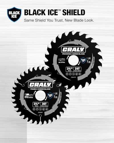 CRALY 3-3/8 Inch 24&36 Teeth Wood Cutting Framing/Fine Finish Circular Saw Blade, 15mm Arbor, Carbide Tipped, Thin Kerf, Black Ice™, for Plywood, MDF, OSB, Laminated, 2-Pack(C032436-2) - size: 3-3/8 inch, 0.591 inch arbor, 24&36T