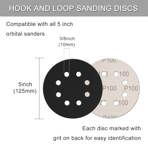 100Pcs 5 Inch Sanding Discs Hook & Loop 8-Hole Wet Dry Sandpaper 100 Grit - style: 100Pcs 100 Grit