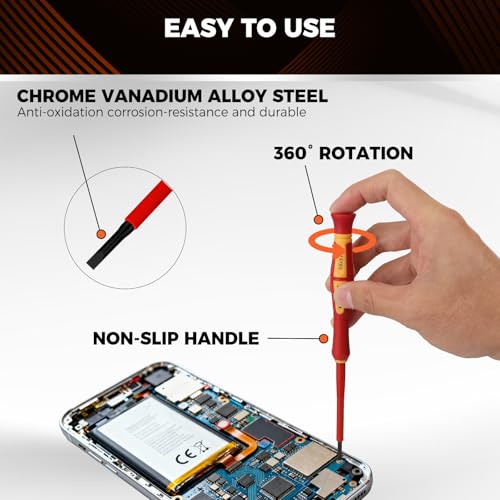 HORUSDY 12-Piece Precision Screwdriver Set, 1000V Insulated Electrician Screwdrivers with Magnetic Tips & Rotatable Top Cap, Phillips PH0/PH00, Slotted 1.8–3mm & Torx T5–T10 with Portable Storage Bag - style: 12-Piece Precision Screwdriver Set