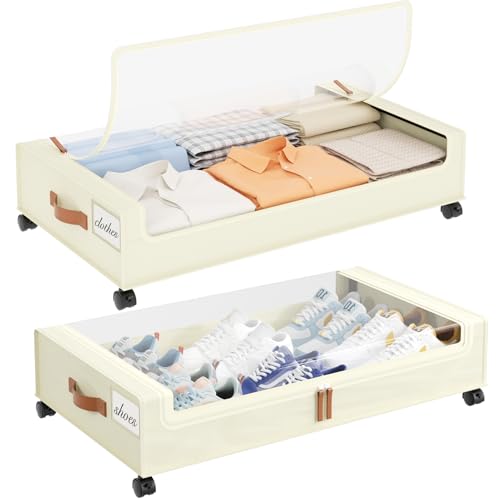 Yecaye 60L Under Bed Storage with Wheels, 2 Pack, Beige - color: Beige, size: 2 Pack
