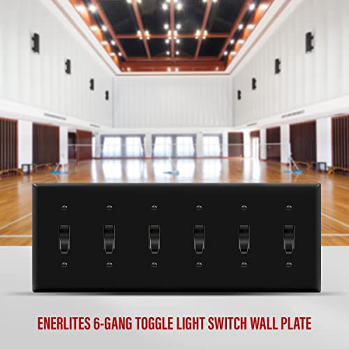 ENERLITES Six Gang Light Switch Wall Plate, Toggle Switch Plate, 6-Gang Standard Size 4.50" x 11.81", Unbreakable Polycarbonate Thermoplastic, 8816-BK, Black - color: Black, size: Standard Size