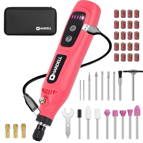 HARDELL Mini Cordless Rotary Tool, 43pcs Lightweight Rotary Tool Kit - color: Pink