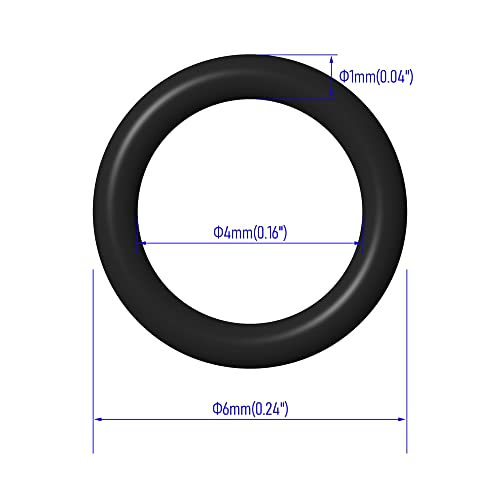 50 PCS Nitrile Rubber O Ring 6mm OD 4mm ID 1mm Width, Metric Buna-N NBR Sealing Gasket Plumbing, Gas, Automotive and Faucet Repair, Resist Oil and Heat O-Rings, Black - size: 6x4x1mm