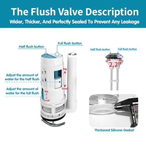2-Inch Dual Flush Valve Replacement Kit for One-Piece Toilets - Includes 2.2" Threaded Button, 8.2" Flush Valve & Fill Valve - Fits 10-13.5" Tanks with 2.56-2.76" Drain Holes - size: 2-Inch Drain Outlet