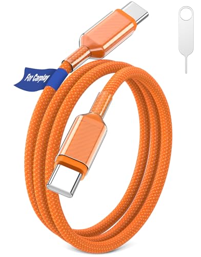 iMangoo 60W USB C to USB C Braided Cable for Car Play 3ft Orange - size: 3FT/1M