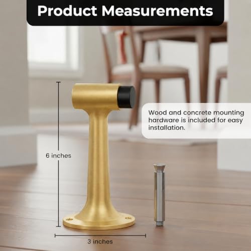 Heavy Duty 6″ Door Stop, Solid Brass Commercial Grade, Floor Mount Stopper (Satin Brass) - color: Satin Brass