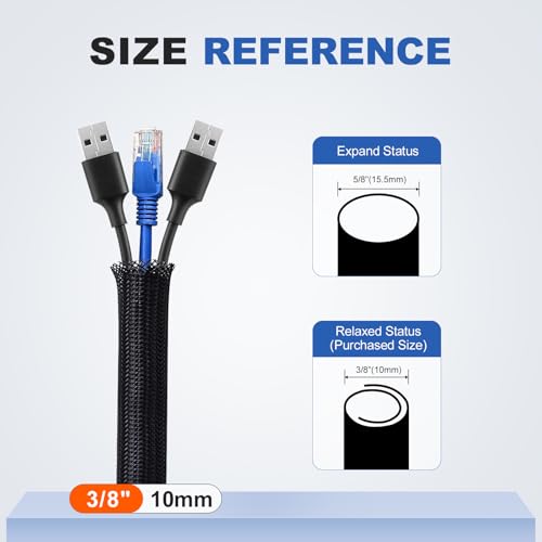 3/8" Cable Management Loom Wrap Sleeve Cord Wire Hider Organizer Covers - size: 3/8"-8ft
