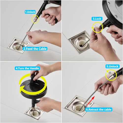25 Ft Heavy Duty Drain Auger & Plumbing Snake, Sewer Snake for Bathtub, Shower, Sink, Toilet Drain Clog Removal, Manual Drill Pipe Snake Tool with Gloves, Destapa Cañerias Serpiente de Drenaje