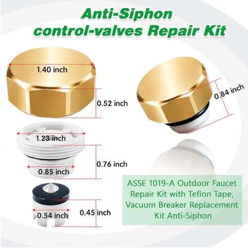 Gold Metal ASSE 1019-A Vacuum Breaker Check Valve Repair Kit, Anti-Siphon Replacement Parts, Corrosion Resistant, Solid Brass Top Cover, Plastic Body, Plunger & O-Ring, 1 Pack - color: yellow metal