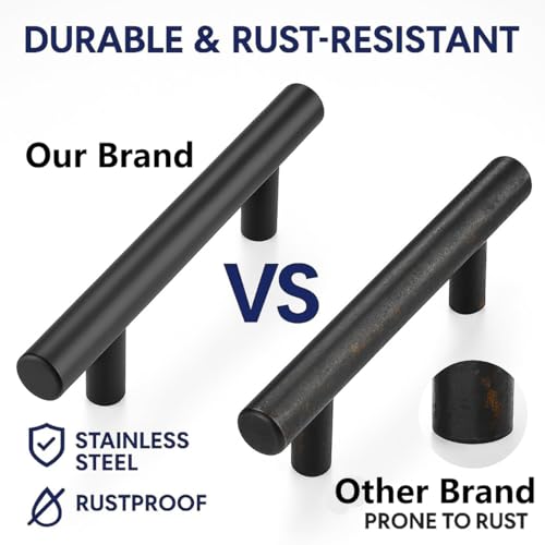 35 Pack Black Cabinet Handles 3 inch, Stainless Steel Drawer Pulls, Precise Hole Spacing ±0.1mm, Complete Screws Included, Rust-Resistant for Kitchen Cabinet Upgrade & Apartment Renovation,5 In Length - color: Matte Black, size: 3 inch Hole Center