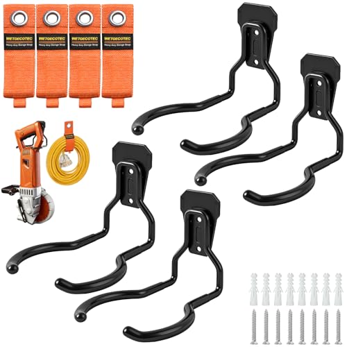 Heavy Duty Garden Power Tool Hanger, Garage Storage Utility Hooks with Storage Straps, Electric Tool Hooks, String Trimmer Hangers, Garden Tool Organizer, Weedeater Rack (4, Black) - color: Black-4