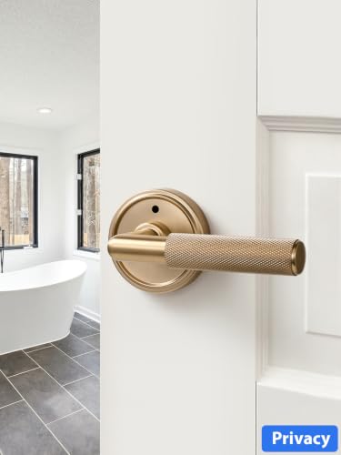 Knurled Door Lever Champagne Bronze Privacy Door Handle, 1 Pack - color: Champagne Bronze