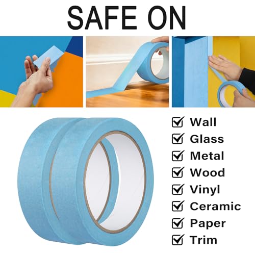 2 Pack Light Blue Painters Tape - Sky Blue Masking Tape 1 Inch Wide - Multi-Surface, Smart Adhesion, Indoor & Outdoor - Paint Tape for DIY, Labeling, Art, Car, General Purpose - 180FT Total - color: Light Blue