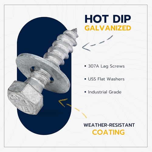3/8 x 1-1/2 (50 Pack) Lag Screw Kit, 50 Screws and 50 washers, Hot Dip Galvanized, Meets ASME B18.2.1 Industrial/Commercial Grade by Makers Bolt - size: 3/8 x 1-1/2