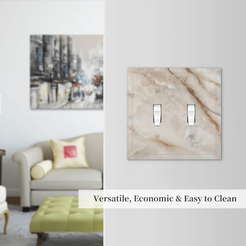 Beige Marble Pattern Light Switch Cover Modern Wall Plate Decorative 2 Gang Double Toggle Switch Plates Electrical Outlet Faceplate for Bathroom Kitchen Bedroom 5" x 4.9" - size: 2 Gang Double Toggle