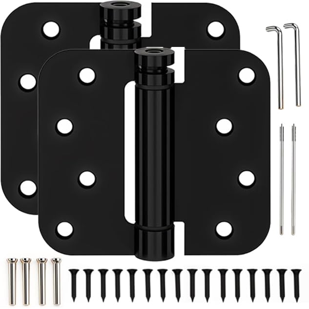 Performore 2 Pack 4-Inch x 4-Inch Matte Black Spring Loaded Self-Closing Door Hinges | Heavy-Duty Adjustable Tension Hinges | Rust-Resistant Interior Door Hardware for Residential & Commercial Use