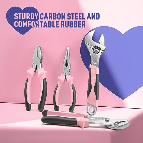 Sundpey 148 Pcs Portable Basic Hand Repair Home Tool Kit Set with Case Pink - color: Pink