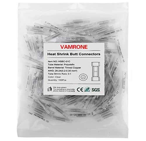 100PCS Heat Shrink Butt Wire Connectors 26-24 AWG, Insulated Waterproof Electrical Wire Connectors Automotive Marine Grade Wire Crimp Terminals Butt Splices, Ideal for Boat, Truck, Clear - size: Clear 100 PCS