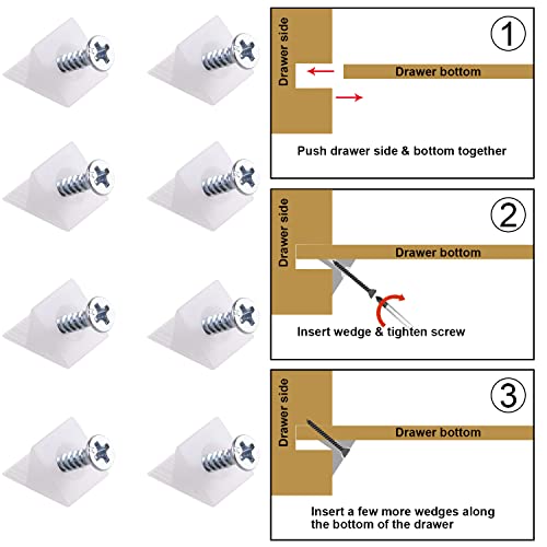 Canomo 100 Packs Fixing Mending Wedges 90 Degree Drawer Plastic Angle Code Bracket for Furniture Chest Drawer Bottom Repair with Screws, 14.5x13.5x9.5mm - size: 14.5x13.5x9.5mm